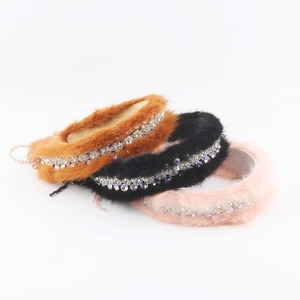 Luxurious Faux Mink Fur Rhinestone Tassel Headband For Women Autumn Winter Padded Hair Band Elegant Party Hair Accessories