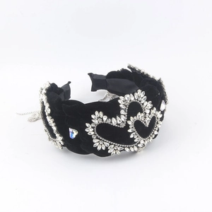 Fashion velvet braided headband with rhinestones hearts and fringe chain tassels