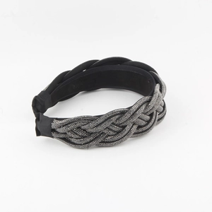 Braided rhinestones headband in silver and black with sparkling crystal embellishments