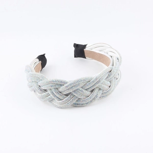 Sparkling braided headband with rhinestones for women, wide padded style with crystal beads