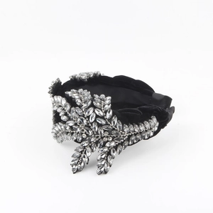 Baroque black velvet headband with sparkling marquise rhinestones for women party