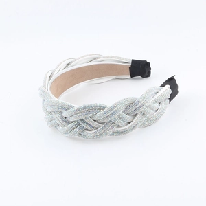 Sparkling braided wide headband with silver rhinestones and premium woven detail