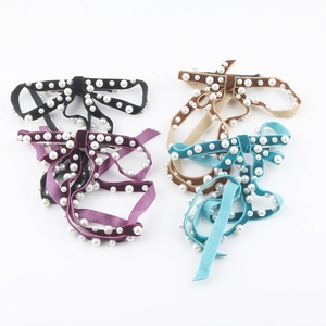 Elegant velvet bow hair clips set with pearls in black, purple, tan and lake blue