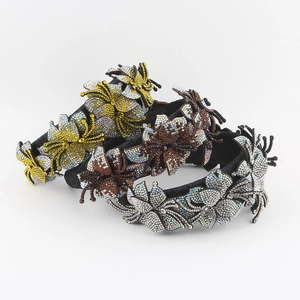 Cerchietto Lussuoso con Fiori in Strass Retro in Velluto Imbottito Largo per Donna Matrimonio Festa Eleganti Accessori Capelli