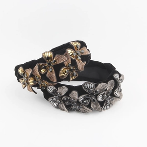 Vintage Black Velvet Wide Headband For Women Rhinestone Butterfly Hair Band Luxury Party Banquet Wedding Hair Accessories