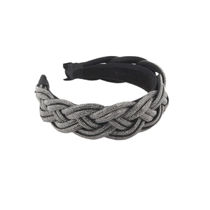 Braided rhinestone padded headband in sparkling silver and black with vintage style