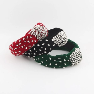 Serre-Tête en Velours Rembourré de Luxe Avec Strass en Verre Nœud Torsadé Vintage Serre-Tête Haut de Tête Femme Bijoux de Fête