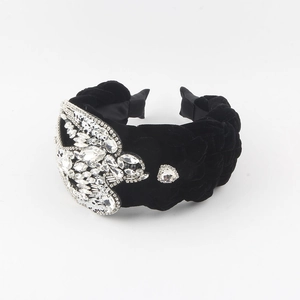 Barocker Haarreif aus schwarzem Samt mit Strass-Schwalben und luxuriösen Kristallen