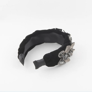 Vintage black velvet headband with elegant sparkling rhinestone butterfly ornaments