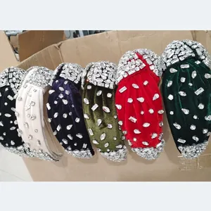 Velvet rhinestone knotted headbands set in six colors for elegant hair styling