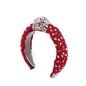 Serre-tête élégant en velours rouge avec strass cousus main et design à nœud top