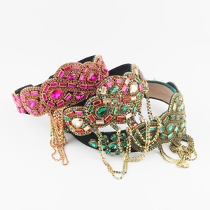 Serre-Tête Baroque De Luxe En Velours Avec Strass Et Gland Pour Femmes Accessoires De Cheveux Rétro Vert Émeraude Violet