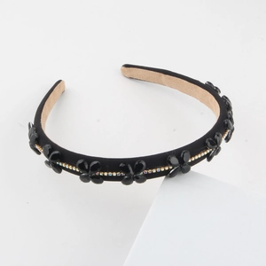 Baroque style padded headband with black crystal flowers and colorful rhinestones