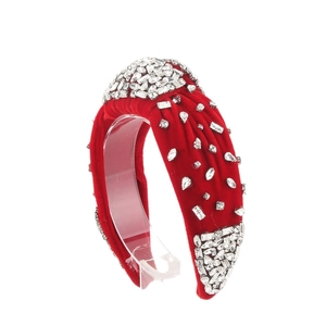 Red velvet padded headband with sparkling white rhinestones for elegant evening parties