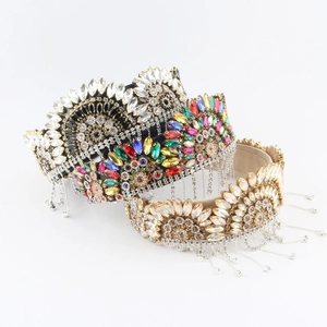 Serre-tête Baroque de Luxe avec Strass pour Femme Étincelant Cristal Coloré avec Franges Accessoires Cheveux Mariage Fête