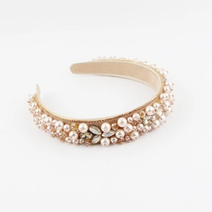 Détails du serre-tête baroque de luxe avec perles artisanales et cristaux champagne brillants