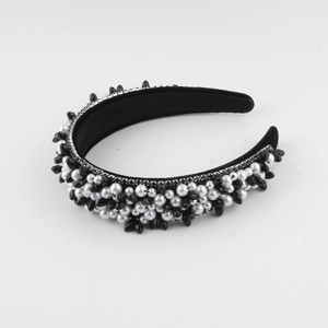 Serre-tête baroque en velours avec perles de cristal et fausses perles pour femmes