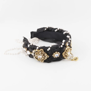 Vintage baroque braided headband with white pearls and sparkling crystal embellishments