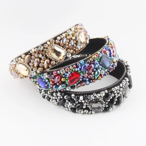 Baroque Rhinestone Padded Headband For Women Vintage Luxury Crystal Beaded Wide Hairband Party Wedding Fashion Hair Accessories