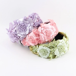 Vintage Schwere Stickerei Blumen Gepolstertes Stirnband Luxus Strass Pailletten Künstliche Perle Kopfschmuck Für Damen Party Schmuck