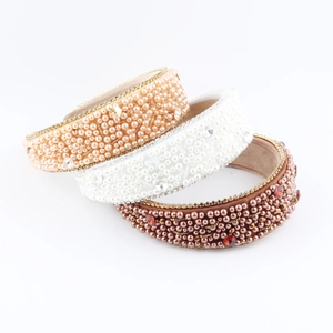 Baroque Wide Padded Headband For Women Vintage Faux Artificial Pearl Rhinestone Thick Sponge Hairband Luxurious Wedding Hair Accessories
