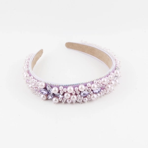 Serre-tête baroque fait main avec perles lavande et cristaux pour un look luxueux