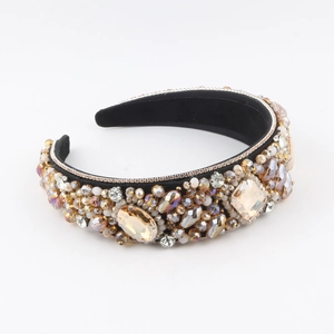 Baroque wide headband with champagne crystals and beads for elegant parties