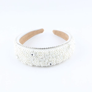 Baroque wide headband with white pearls and sparkling rhinestones for elegant styling