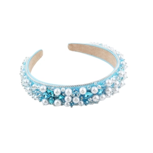 Serre-tête baroque bleu clair avec perles faites main et cristaux bleus étincelants