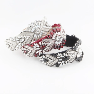 Baroque Retro Rhinestone Fabric Headband Luxurious Inlaid Crystal Floral Hair Band For Women Wedding Party Hair Accessories Gift