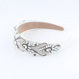 Elegant white baroque headband with sparkling crystals and rhinestones for party wear