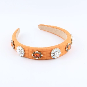 Vintage orange checkered headband with baroque pearl and jewel flower embellishments