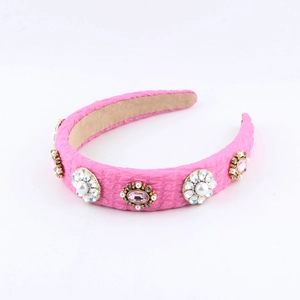Vintage baroque pink headband with pearl rhinestone flowers and velvet lining
