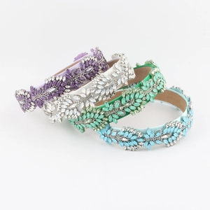 Vintage Baroque Fabric Headband For Women Luxury Pave Rhinestone Artificial Pearl Flower Leaf Handmade Hair Band Accessories
