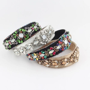 Luxurious Retro Rhinestone Padded Headband For Women Heavy Hand-set Pearl Sponge High Top Fabric Wide Hairband Fashion Hair Accessories