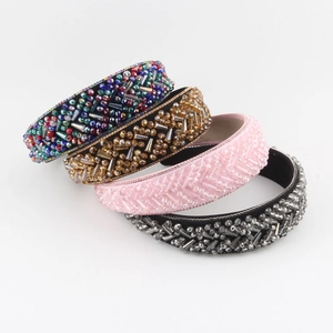 Cerchietto Imbottito in Spugna Ricamato a Mano Barocco per Donna Lussuoso Strass Cristallo Perla Artificial Ampia Fascia per Capelli