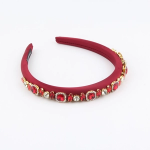 Baroque padded headband with dark red satin fabric and sparkling rhinestone crystal gems