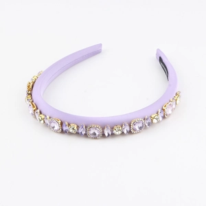 Baroque light purple sponge headband with sparkling rhinestones and handmade woven label