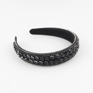 Elegant Baroque padded headband with black rhinestones and silver chain details