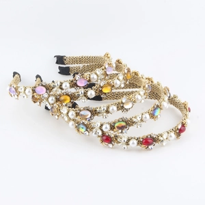 Vintage Barock Luxus Gewebte Legierung Strass Haarreif Kunstperle Kristall Haarband Damen Haarschmuck Elegantes Kopfstück
