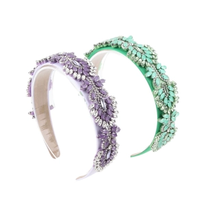 Baroque beaded headband set with luxury crystals and floral embroidery on fabric