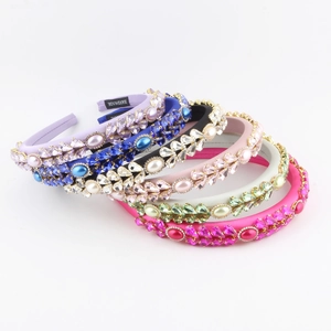 Luxury Rhinestone Padded Headband For Women Vintage Crystal Faux Artificial Pearl Hairband Handmade Satin Fabric Elegant Hair Accessories