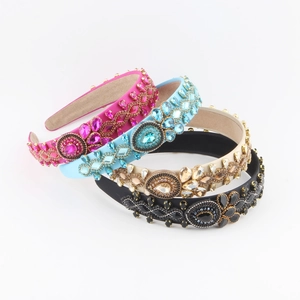 Retro Baroque Style Wide Padded Headband For Women Luxury Fabric Rhinestone Inlaid Hairband Vintage Party Hair Accessories