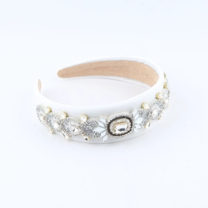 Baroque white padded headband with sparkling rhinestones and pearls for wedding parties