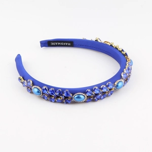 Deep blue luxury rhinestone headband with handmade crystal and pearl embellishments
