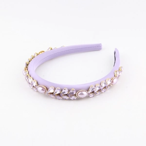 Elegant lavender crystal headband with pearls on gold metal base for women