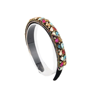 Luxury velvet headband with colorful rhinestones in a stylish baroque wide-brimmed design