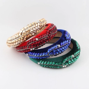 Baroque Vintage Wide Padded Headband For Women Luxury Fabric Inlaid Rhinestone Leaf Pattern Wedding Party Hair Accessories