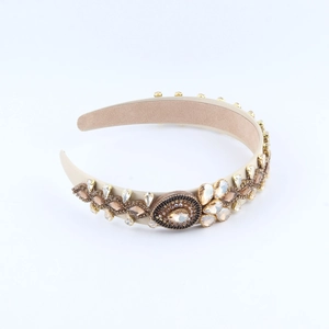 Luxury Baroque headband with champagne rhinestones and crystals on beige base