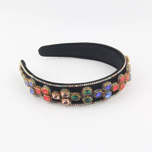 Baroque velvet headband with colorful gemstones and sparkling rhinestones for women